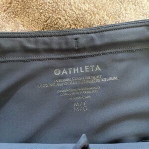Athleta Interval Stash Leggings, M TALL, 7/8 length, color is grey blue